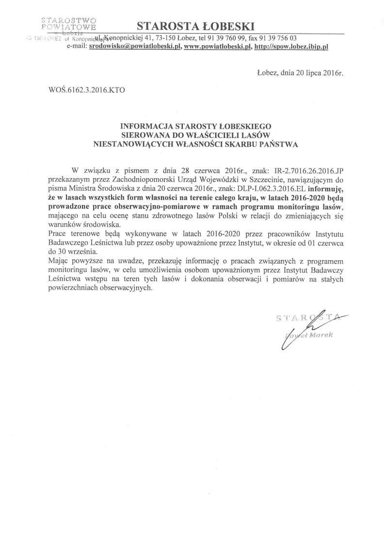 informacja starosty lobeskiego